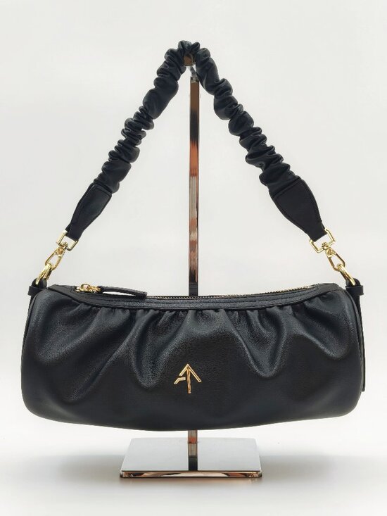 Manu Atelier Handbags - MANU Atelier Black Ruched Leather Shoulder Bag Gold Hardware